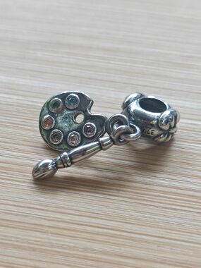 Pandora Sterling Silver Artist Palette & Brush Charm - Multicolor Stones